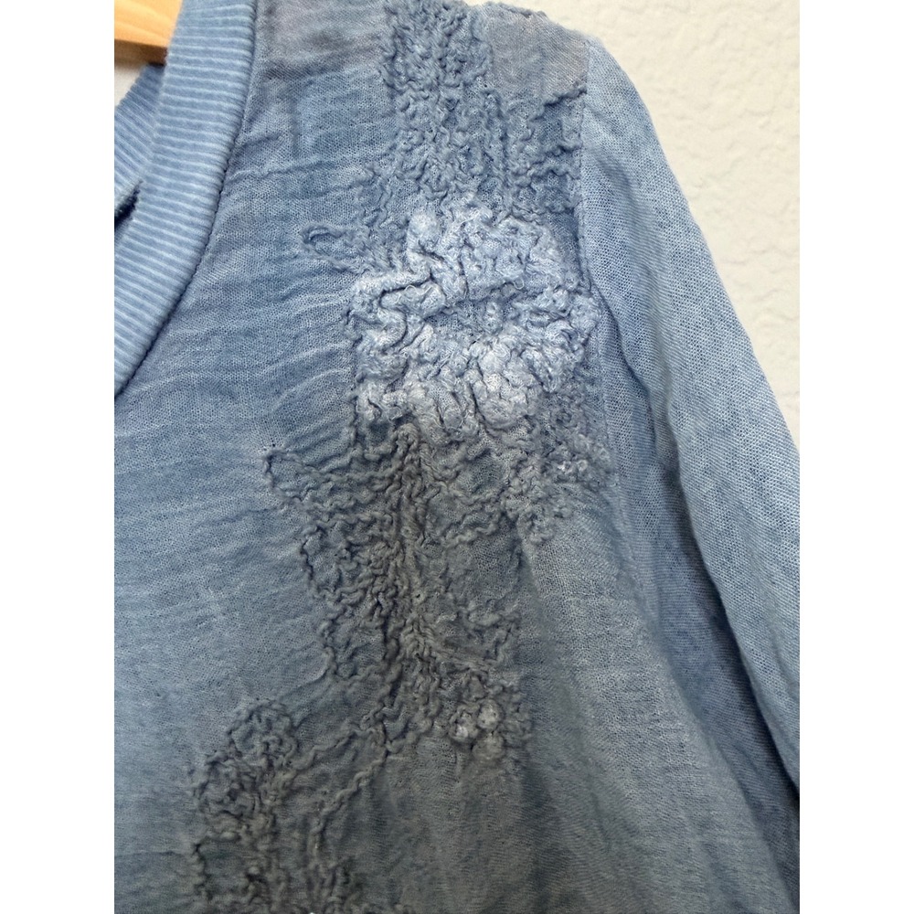 Scandal made in Italy Lagenlook Blouse-Blue-Artsy Semi Sheer Boho Top - Picture 5 of 11
